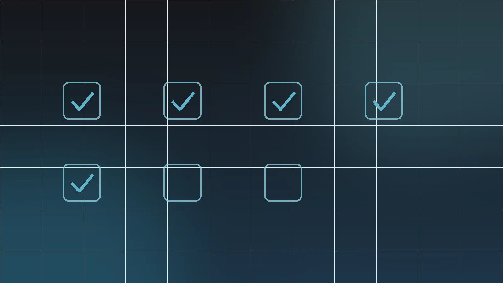 Sept cases à cocher, cinq cochées — symbole de la checklist avant de mandater une agence
