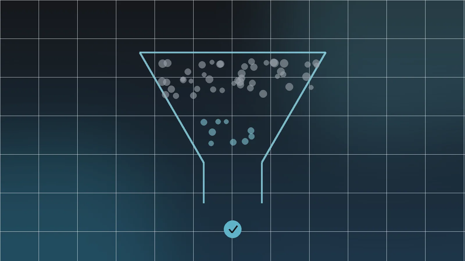 Funnel with many visitor dots at the top and a single enquiry at the bottom